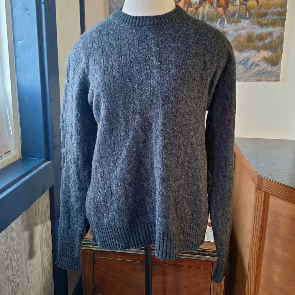 J. Crew Cable Knit Crewneck 100% Lambs Wool Sweater, Size Large, Style#78319